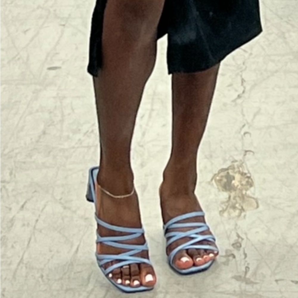 Baby Blue Strappy Mules Heels